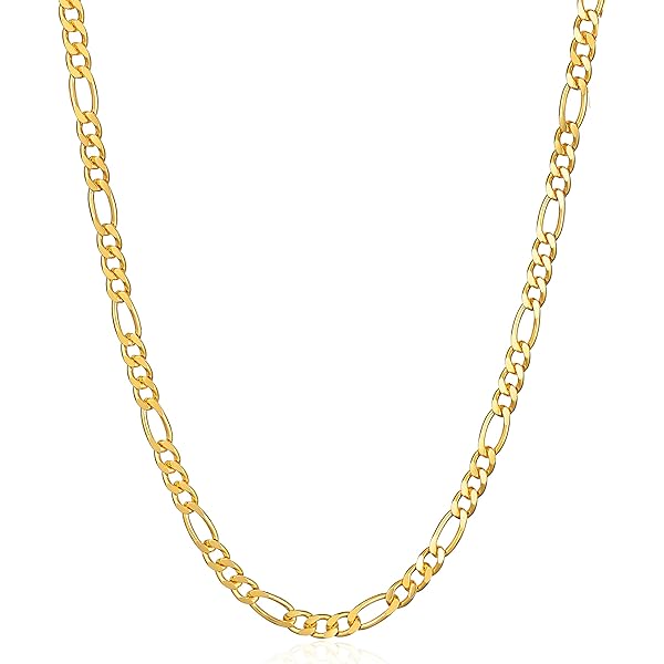 Amazon.com: Chain Necklace 14K Yellow Gold bracelet Figaro 24 in 7